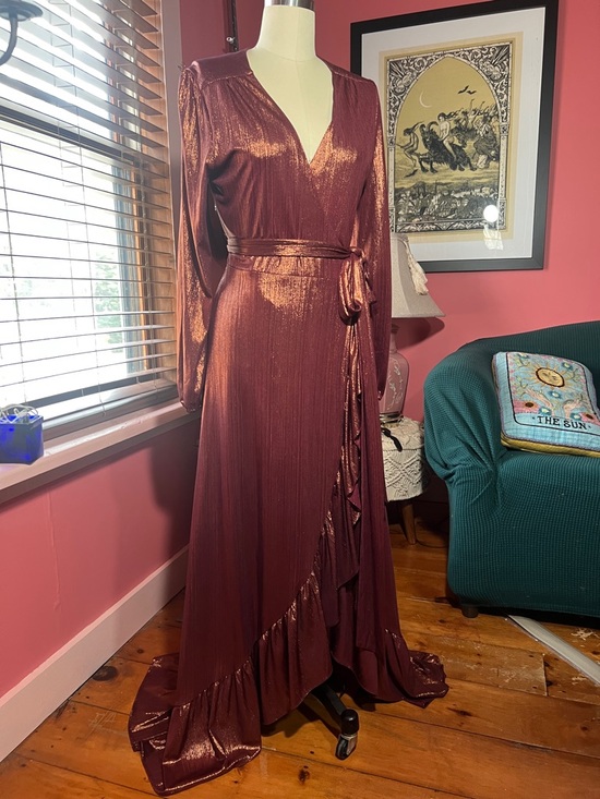 Wayf Dresses & Skirts - Wayf Metallic Burgundy Maxi Wrap Dress